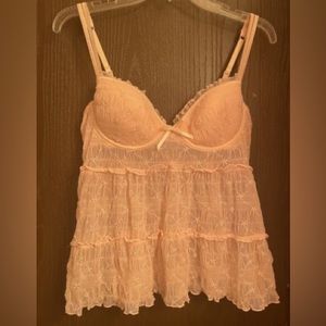 Vintage Victoria Secret Pale Pink Floral Lace Babydoll
